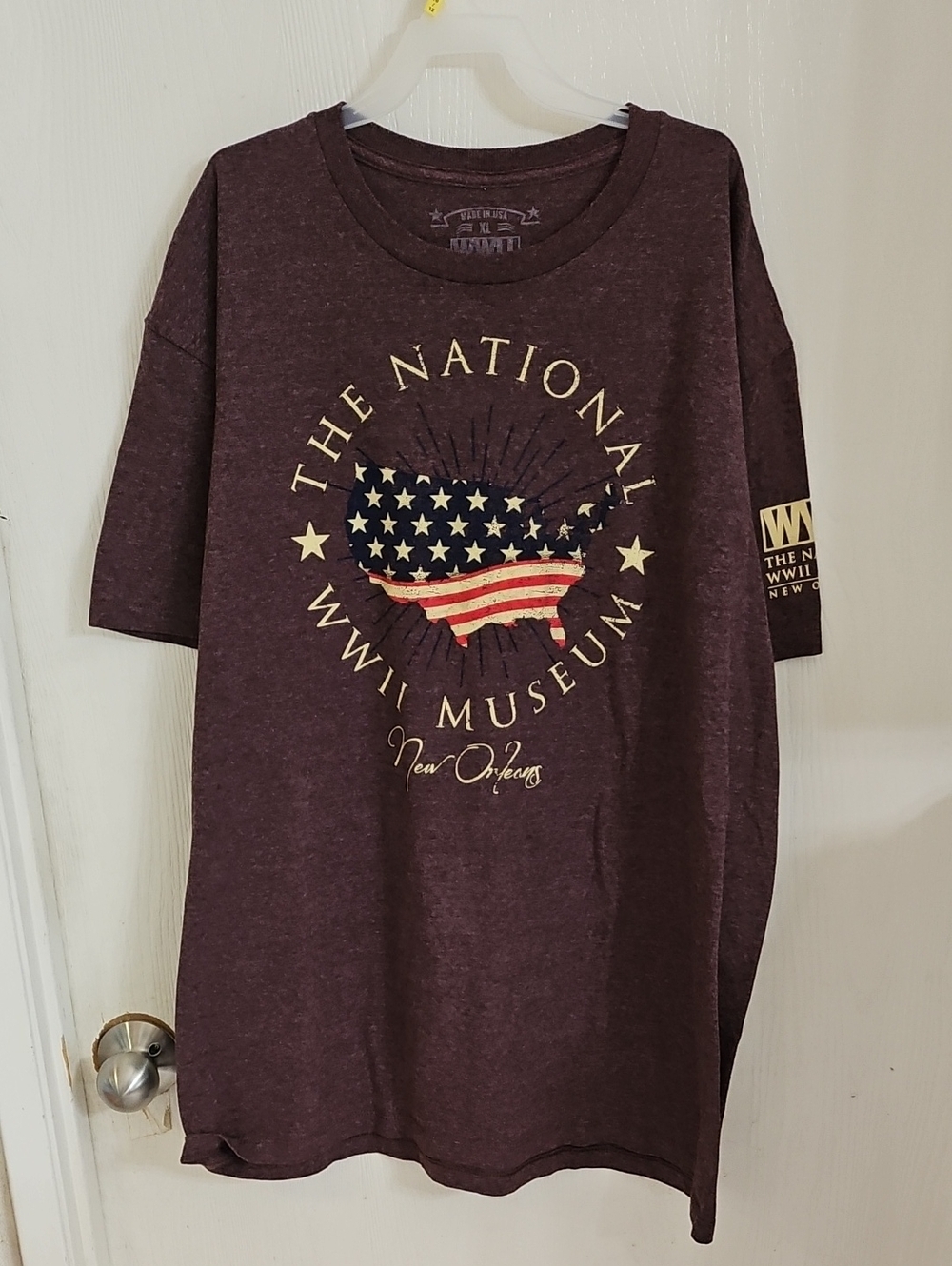 The National WWII Museum Graphic Tee in Plum with Flag Print